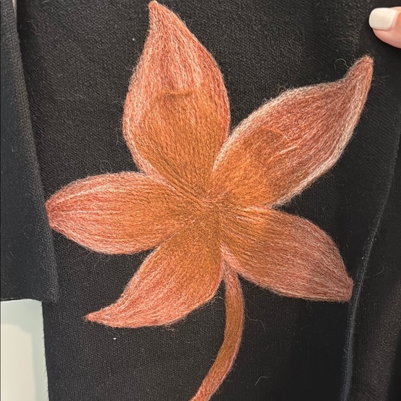 Sioni Black Hooded Cardigan Coatigan with Floral Design sz m - Picture 3 of 6